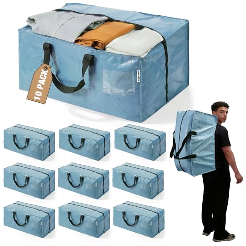 WORKPRO Extra Large Moving Bags with Backpack Straps - Dusty Blue, 10 Pack