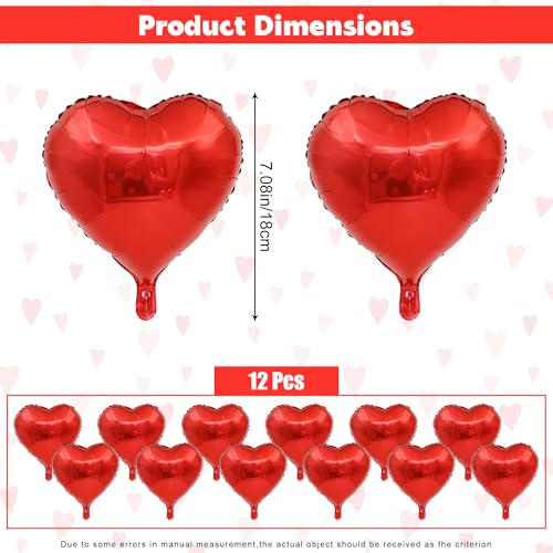 12 Pcs 18-Inch Red Heart Foil Mylar Balloons for Valentines Day Wedding