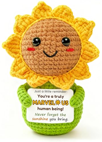 Crochet Sunflower Gift with Affirmation for Women - Cheerful Desk Decor