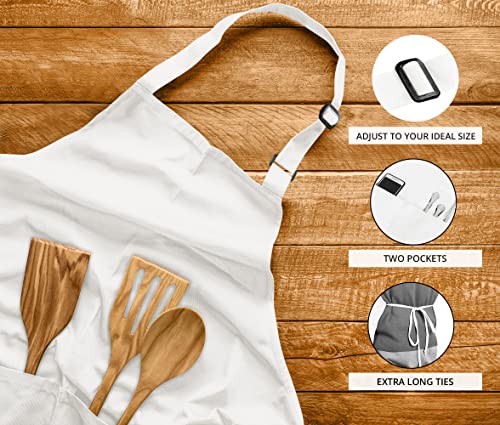 Utopia Kitchen Bib Aprons - 2 Pack, Adjustable with Pockets, White