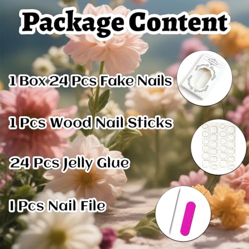 Pink French Tip Press on Nails Long Square with 3D Bow Heart