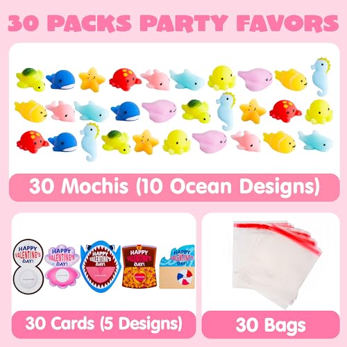 JOYIN 30 Packs Gift Cards with Mochi Squishy Toys, Stress Relief Fidget Toys, Kawaii Mochi Squeezes for Kids Holiday Party Favor, Gift Goodie Bag Filler, Classroom Exchange Prizes