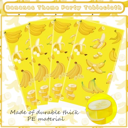 Banana Party Tablecloths - 4 Pack Waterproof Table Covers 86" x 51"