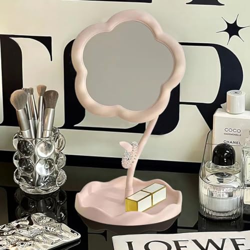 Pink Flower-Shaped Makeup Mirror for Desk Vanity | Elegant Decor