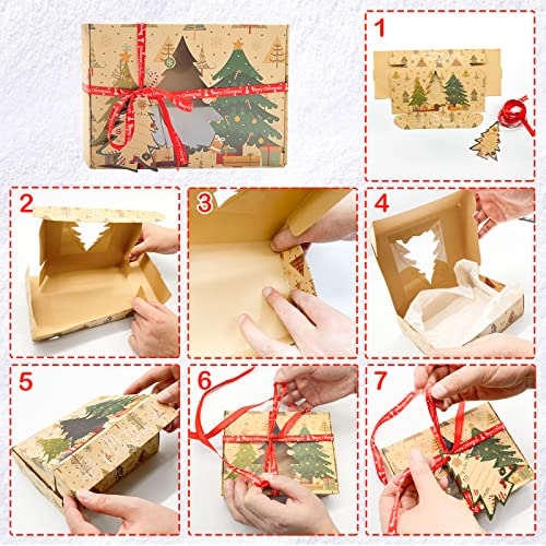 12 Pack Christmas Cookie Gift Boxes with Window and Ribbons - Small