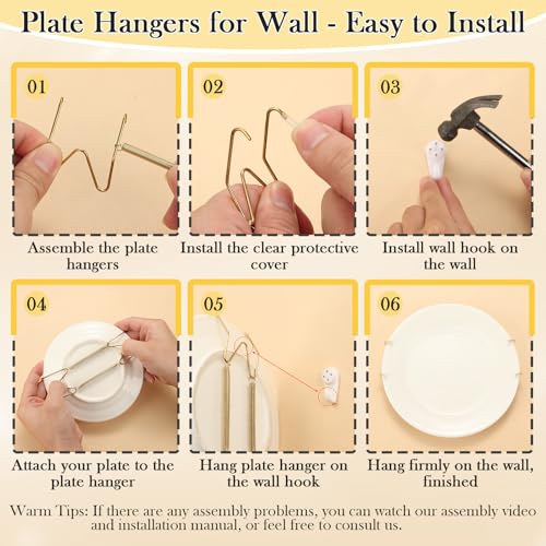 ROADPLUM 7-Pack Gold Plate Hangers for Wall Display, Invisible Spring Holders