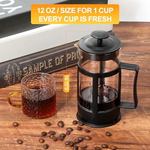 Chiallco Mini French Press Coffee Maker - 12oz Borosilicate Glass