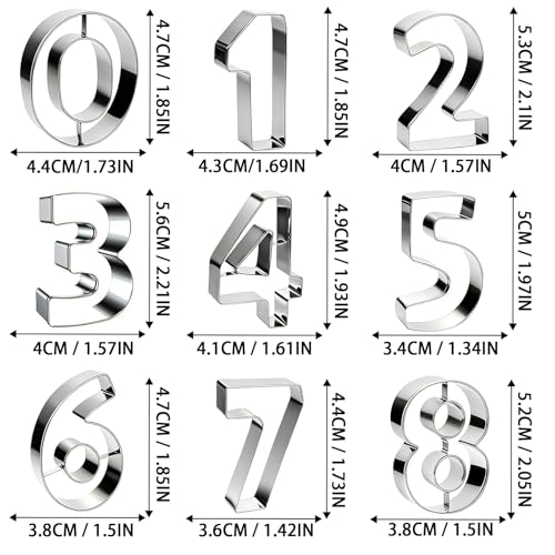 9-Piece Stainless Steel Number Cookie Cutters Set - 0-8 (6 Reverses to 9)