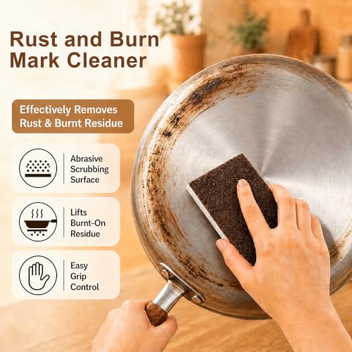 8 Pack Heavy-Duty Carborundum Scouring Sponge Pads for Kitchen Cleaning