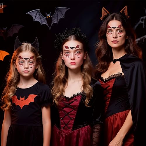 Halloween Glitter Bat Face Gems and Temporary Tattoo Stickers 2Pcs