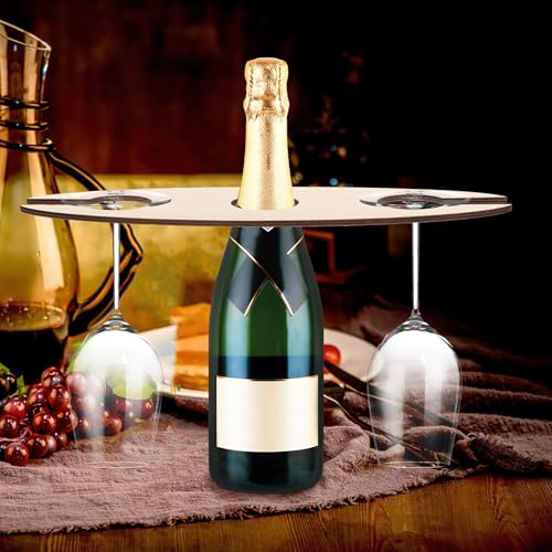 3-Piece Wooden Wine Rack Set for 1 Bottle & 2 Glasses - Rustic Home Bar Organizer