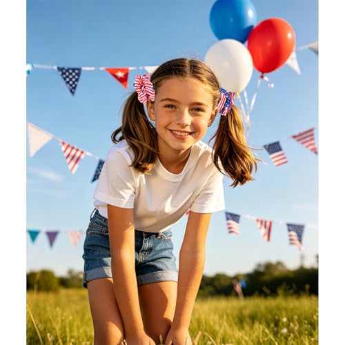 CURASA 4th of July Patriotic Hair Scrunchies 5-Pack Red White Blue