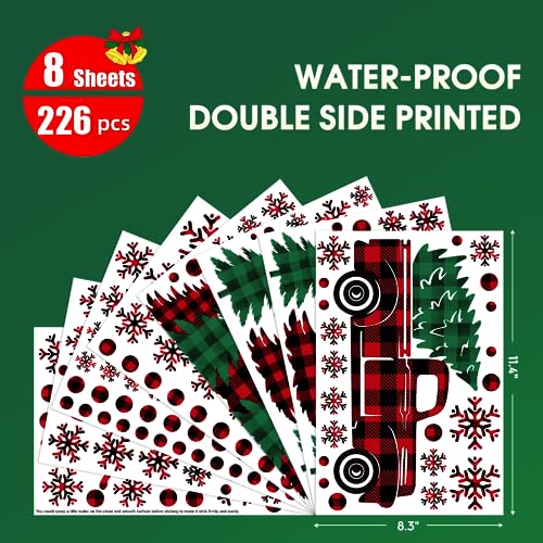226 PCS Christmas Window Cling Stickers - Red Green Trees & Snow Truck