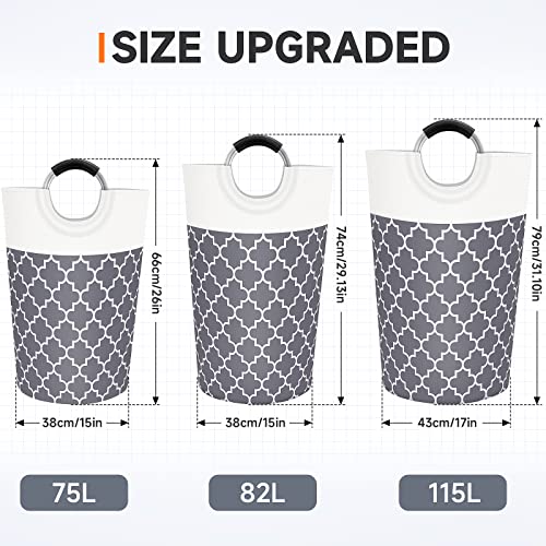 Collapsible 82L Laundry Basket with Handles - Grey Hamper