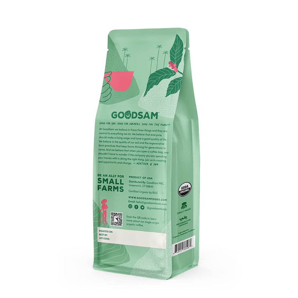 GoodSAM Colombian Medium Roast Organic Ground Coffee — Smooth & Balanced Flavor — Single-Origin Arabica Coffee — 32 oz Bulk Bag