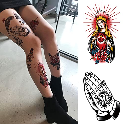 Vintage Temporary Tattoos for Men and Women - 14 Sheets Fake Old School Design