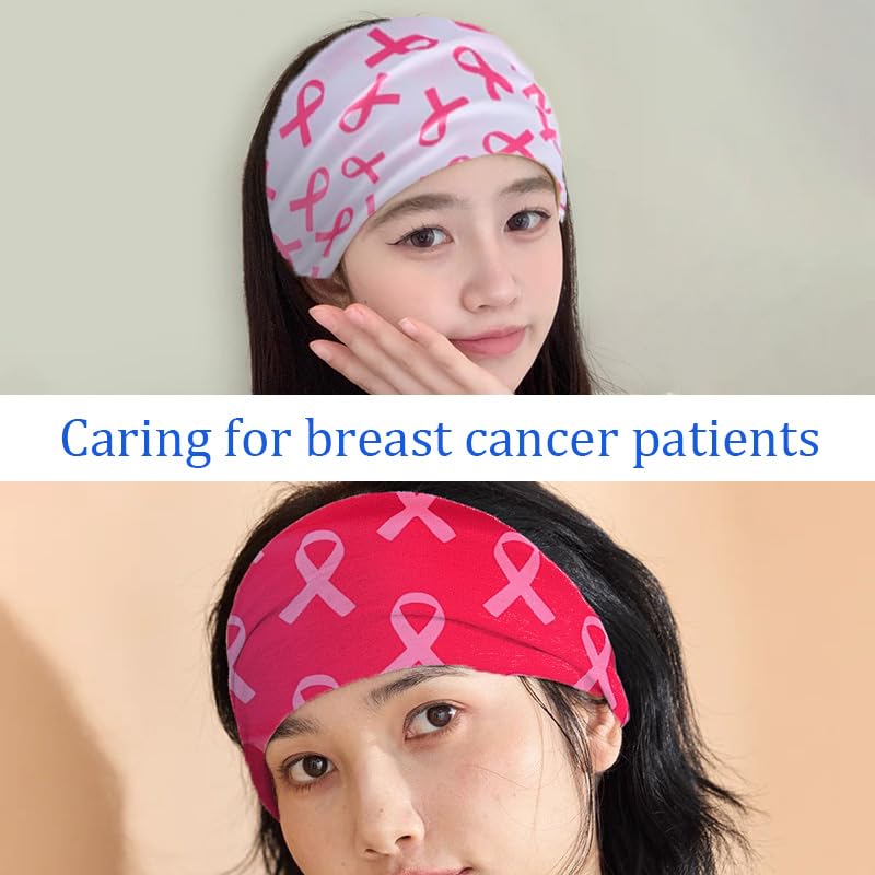 Breast Cancer Awareness Knotted Headband Set of 2 Pink Ribbon Sweatband