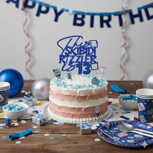 Skibidi Rizzler 13 Cake Topper - Glitter Birthday Decoration for Teens