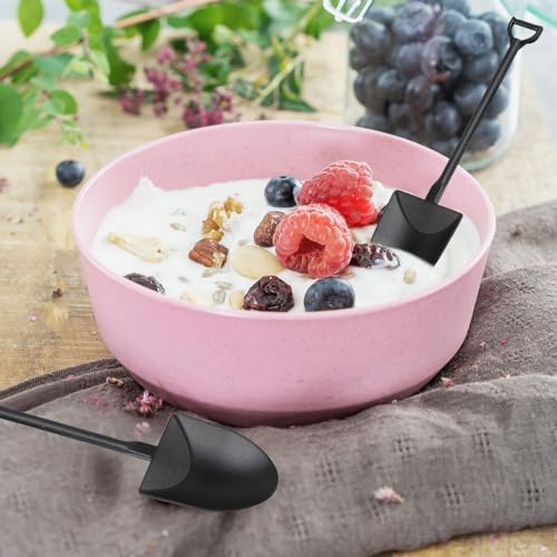 CCINEE 50pcs Mini Shovel Spoons, 12x3cm Disposable Black Plastic Dessert Spoons