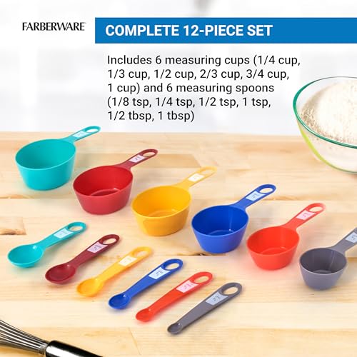 Farberware 12-Piece Measuring Cups and Spoons Set - Color-Coded Nesting