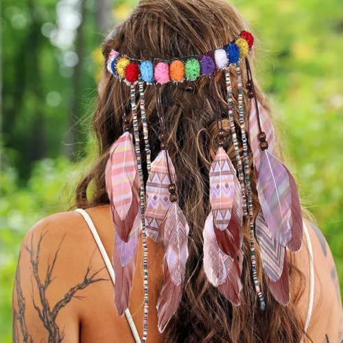 Campsis Boho Feather Headband Hippie Gypsy Costume Hair Accessory