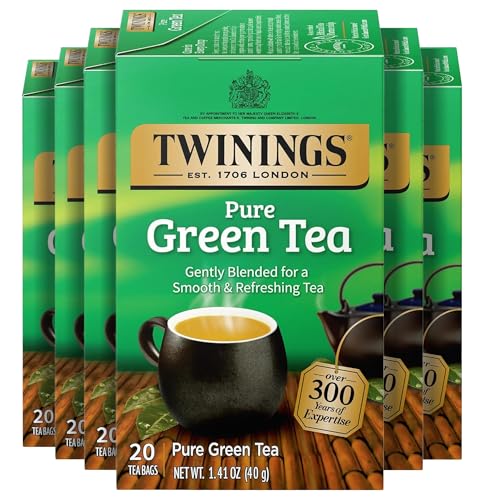 Twinings Pure Green Tea Bags, Caffeinated, 20 Count (Pack of 6)