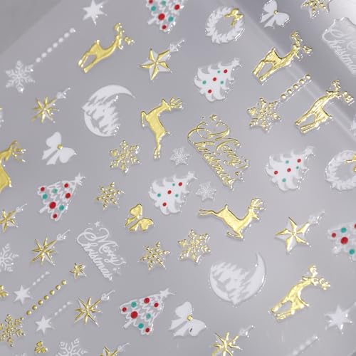 KELHOMECL 6 Sheets Christmas Nail Art Stickers 3D Self-Adhesive Winter Holiday Decals