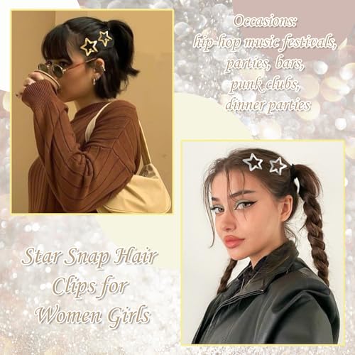 NAISKA Gold and Silver Star Hair Clips 20PCS Metal Y2K Snap Barrettes