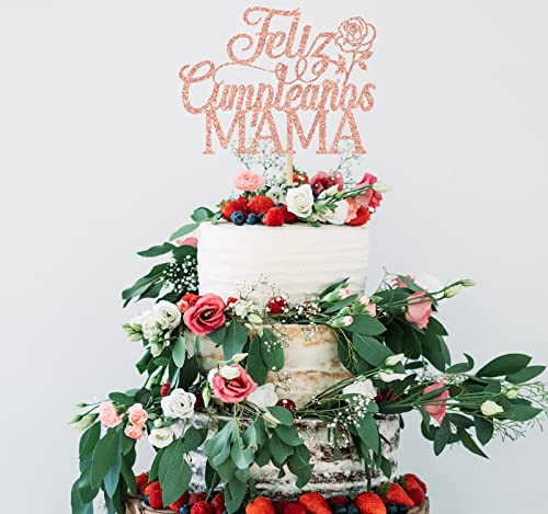 Rose Gold Glitter Happy Birthday Mom Cake Topper Decoration