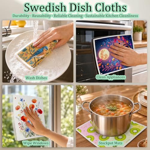 Multicolor Wildflower Swedish Dishcloths - 5 Pack with 3 Hooks