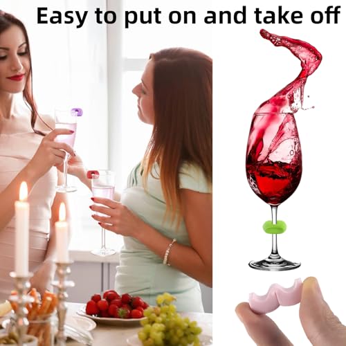 24Pcs Silicone Wine Glass Markers - Reusable Drink Charms for Parties