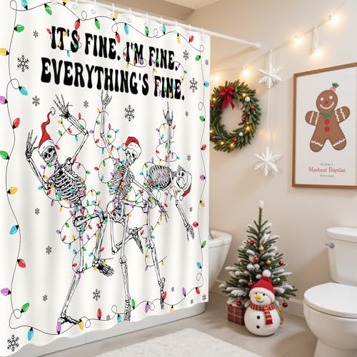 Funny Christmas Skull Shower Curtain - 72x72 Inch with Hooks