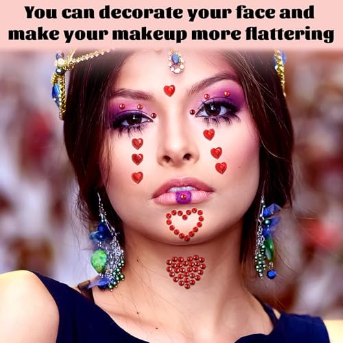 Doneace Self-Adhesive Heart Rhinestone Face & Hair Gems 6 Sheets