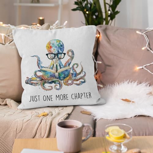 Just One More Chapter Octopus Throw Pillow Cover 18x18