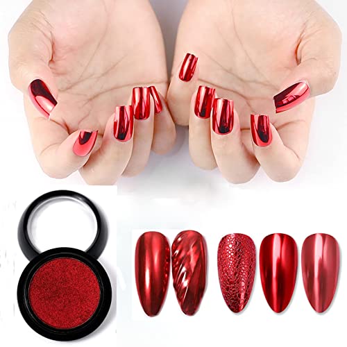 Furimuk Red Chrome Nail Powder - 2 Jars Metallic Mirror Effect Pigment Dust