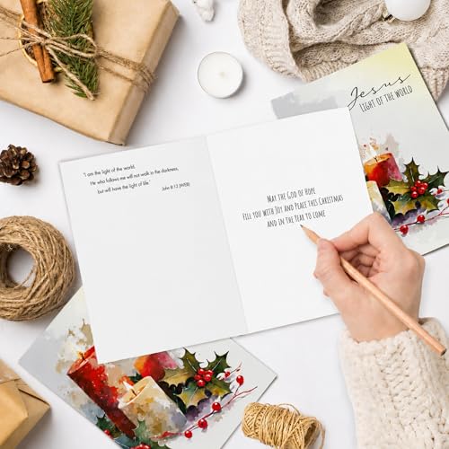 Religious Christmas Cards with Envelopes Pack of 20 Candlelight Holiday Greeting