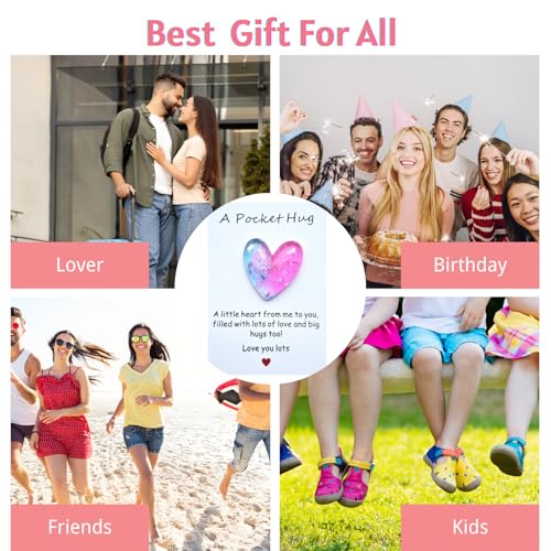 YOJO Pocket Hug Heart Token with Greeting Card - Blue Pink Long Distance Gift