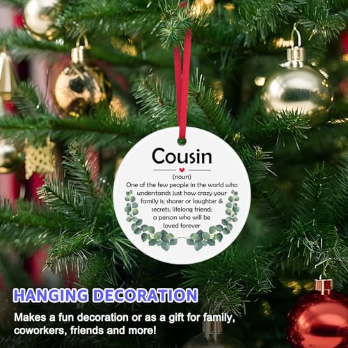 Cousin Ceramic Christmas Ornament Keepsake Gift with Velvet Pouch
