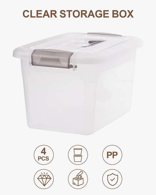 Citylife 6 QT Clear Plastic Storage Bins with Lids - Stackable Organizing Containers (4 Packs)