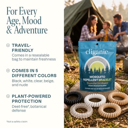 Cliganic Mosquito Repellent Bracelets - 20 Pack DEET-Free, Natural