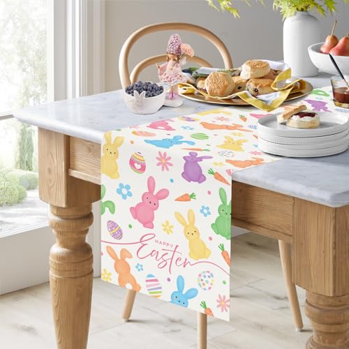 Easter Table Runner 13x72 Inch - Bunny & Floral Design