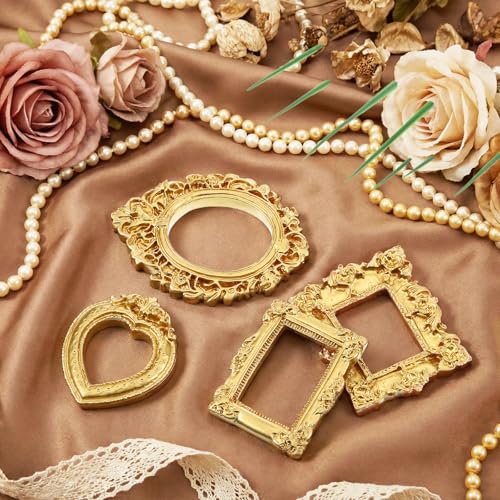 Dplolng Mini Vintage Picture Frames - Set of 4 Gold Frames for Crafts