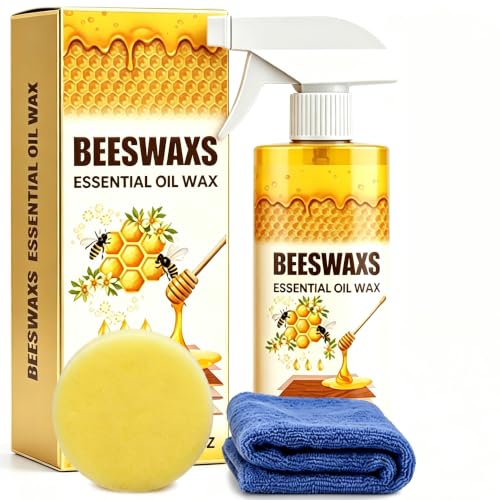 Beeswax Wood Polish Spray - Natural Furniture Cleaner with Sponge & Towel