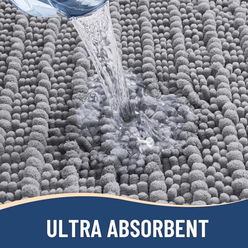 Arotive 30x20 Grey Chenille Bath Mat - Soft, Absorbent & Shaggy