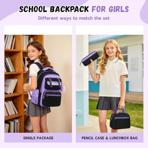 Kawaii Purple Backpack for Girls, Stylish School Bag Ages 6-15