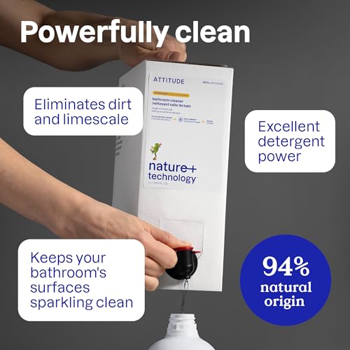 ATTITUDE Plant-Based Bathroom Cleaner Spray Refill - EWG Verified, Citrus Zest Scent, 135.26 Fl Oz