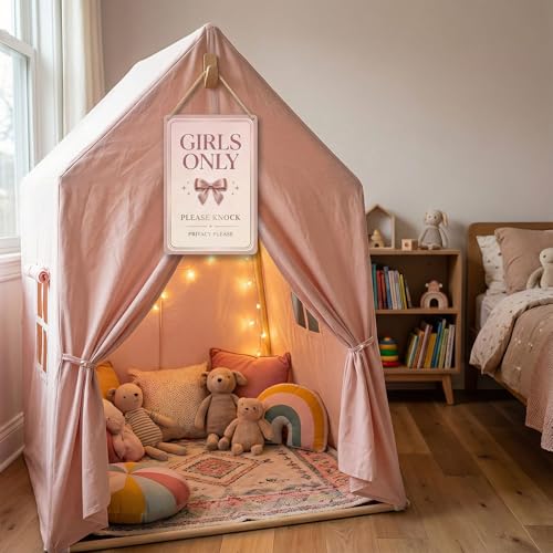 Girls Only Door Sign - Blush Pink & Rose Gold Preppy Room Decor, 8x12 Inch