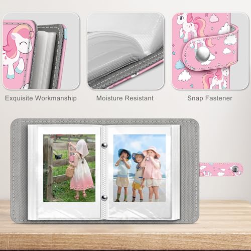 Fintie Mini Photo Album for 2x3 Inch Prints - 52 Pocket Travel Album in Pink