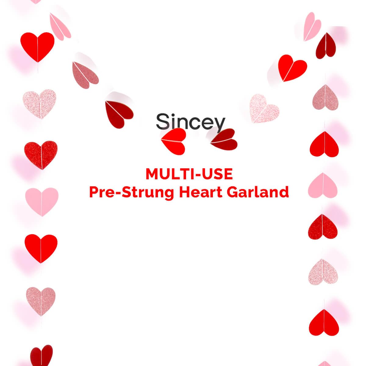 Heart Garland Banner Valentines Decorations- Valentines Galentines Day, Pink Rose Gold Burgundy Red Party Hanging Décor- 52ft Pre-Strung Paper Hearts Garland Streamers for Bridal Shower Party, NO DIY
