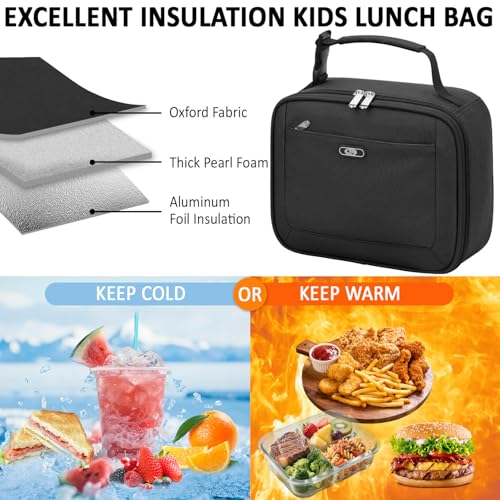 Tenot Insulated Lunch Bag for Kids - Medium, Black Thermal Tote